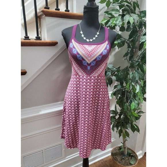 Prana Women's Multicolor Polyester Sleeveless Scoop Neck Knee Length Dress M - Picture 1 of 11